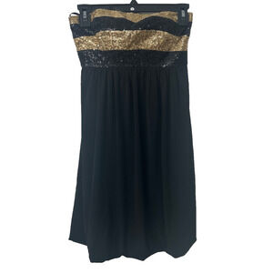 Jessica McClintock Gunne Sax 3 Y2K Black Gold Sequin Strapless Mini Dress A19